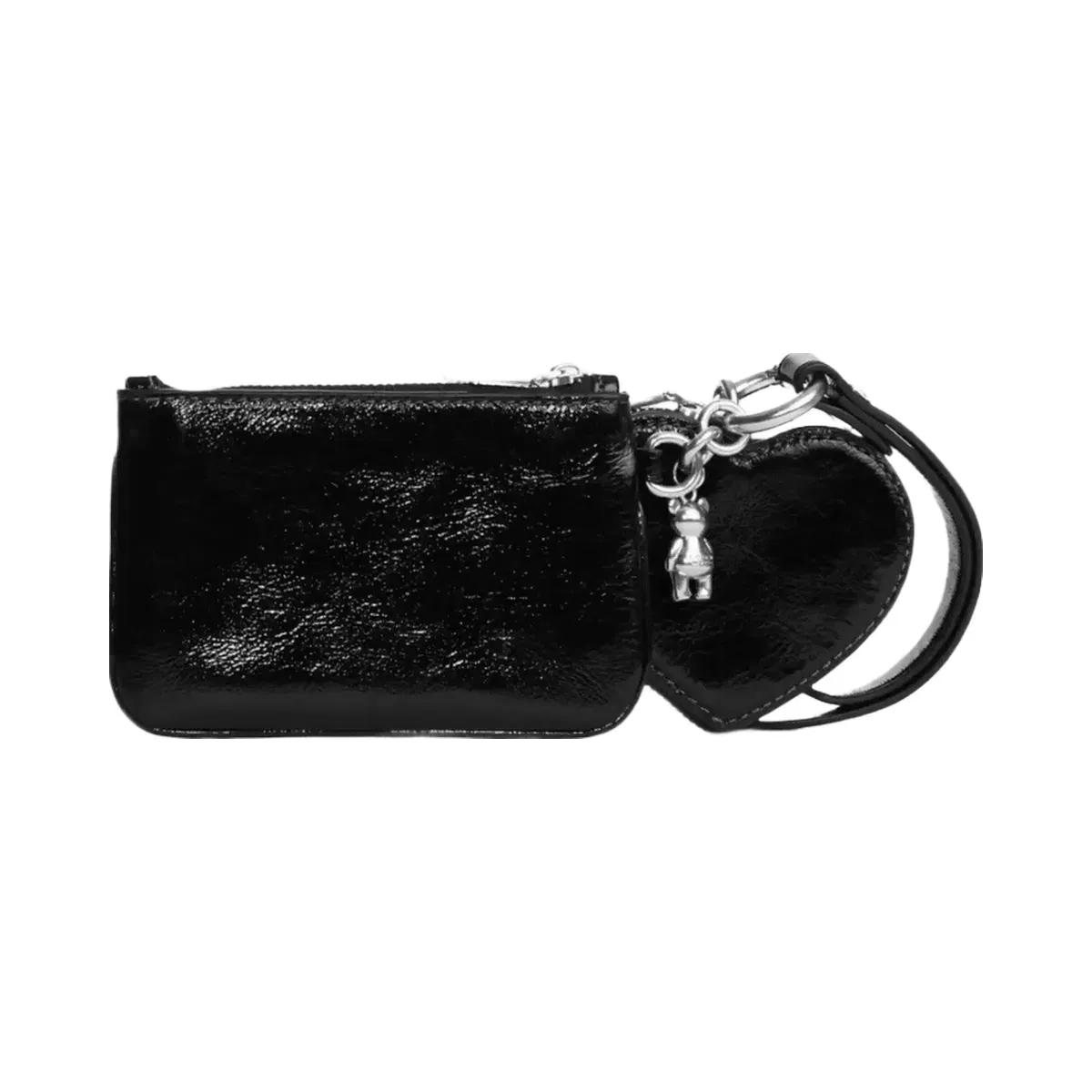 Coach Wristlet And Heart Pouch With Charm in Silver Black