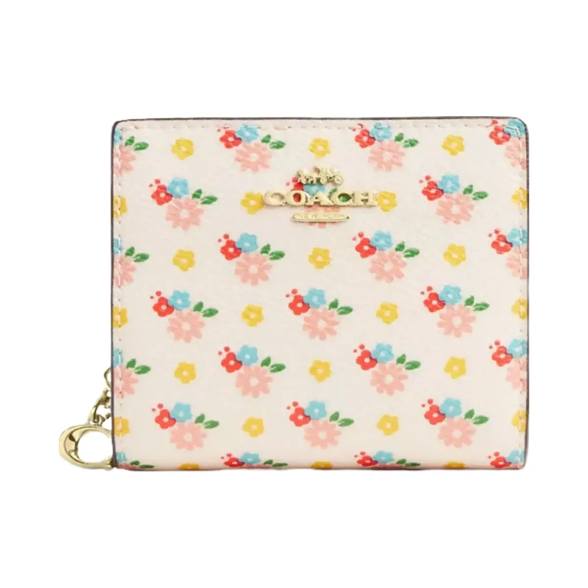 Coach Snap Wallet With Floral Print And Charm in Gold Chalk Multi