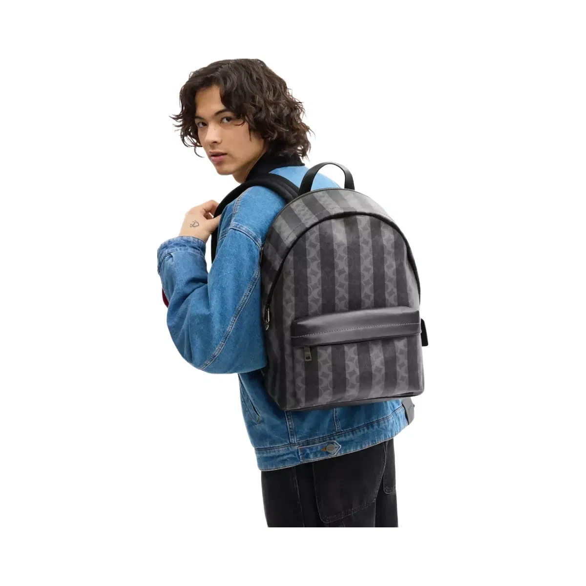 Coach Taylor Backpack In Signature Canvas With Stripes Gunmetal Black Grey