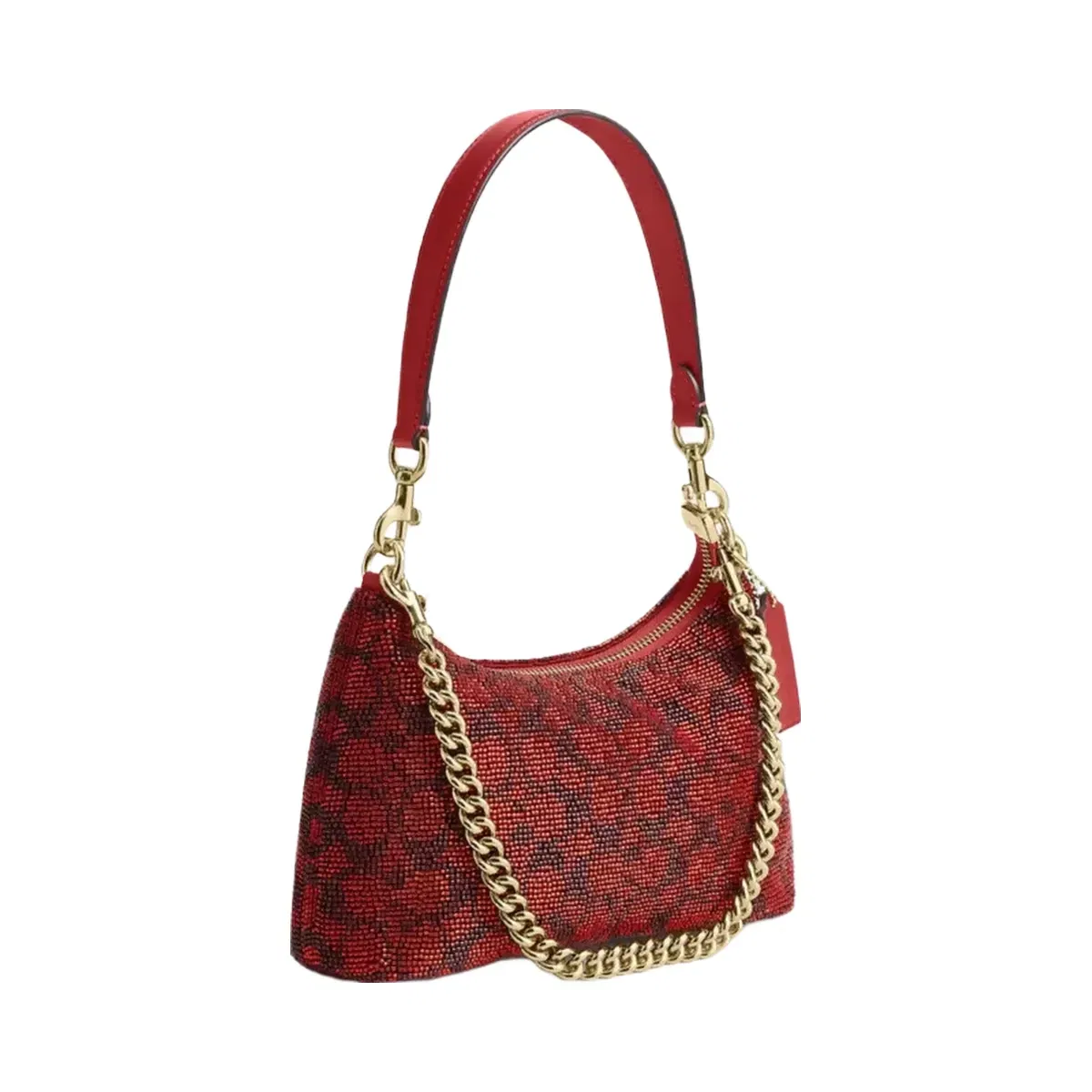 Coach Teri Shoulder Bag In Signature Beaded Satin in Gold Crimson