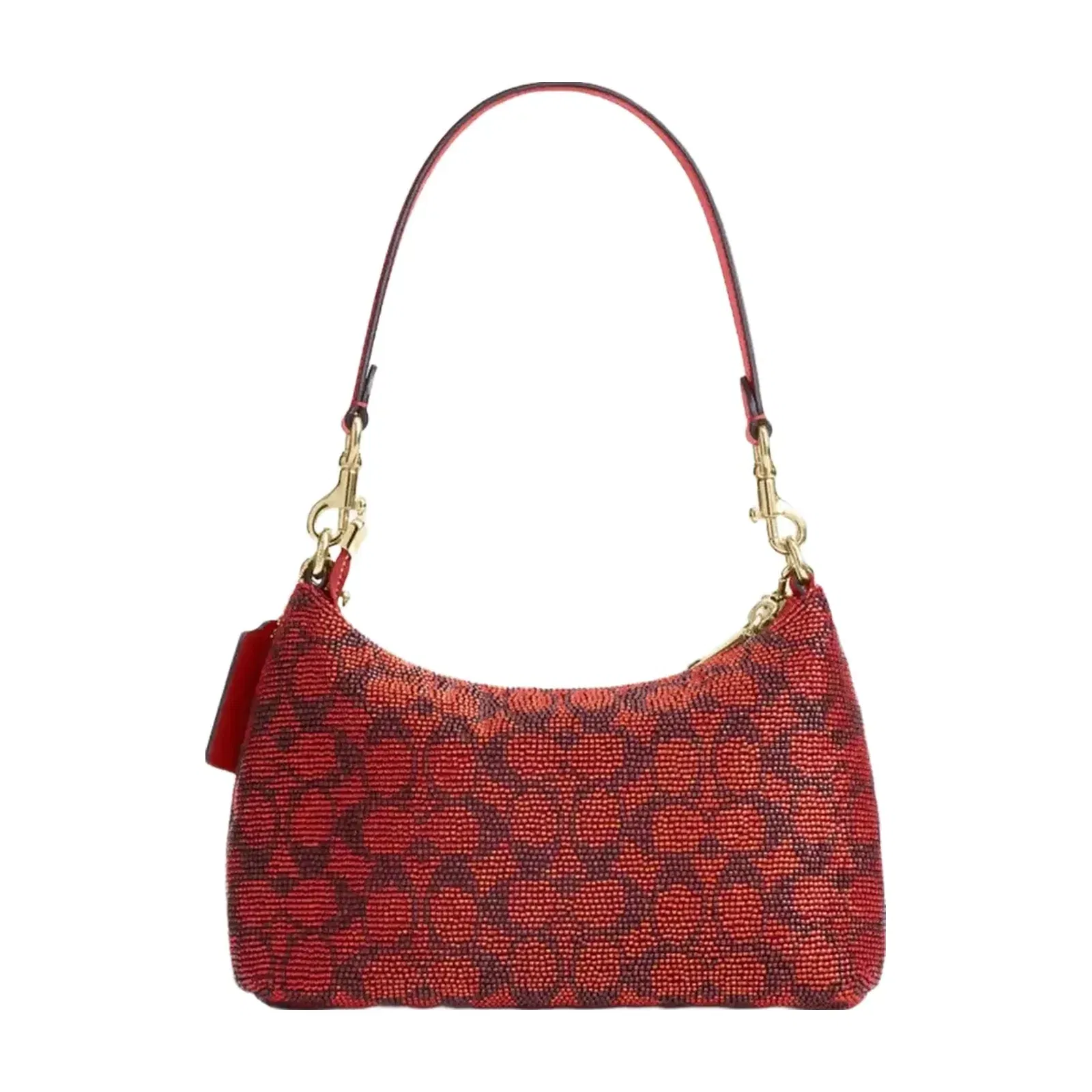 Coach Teri Shoulder Bag In Signature Beaded Satin in Gold Crimson