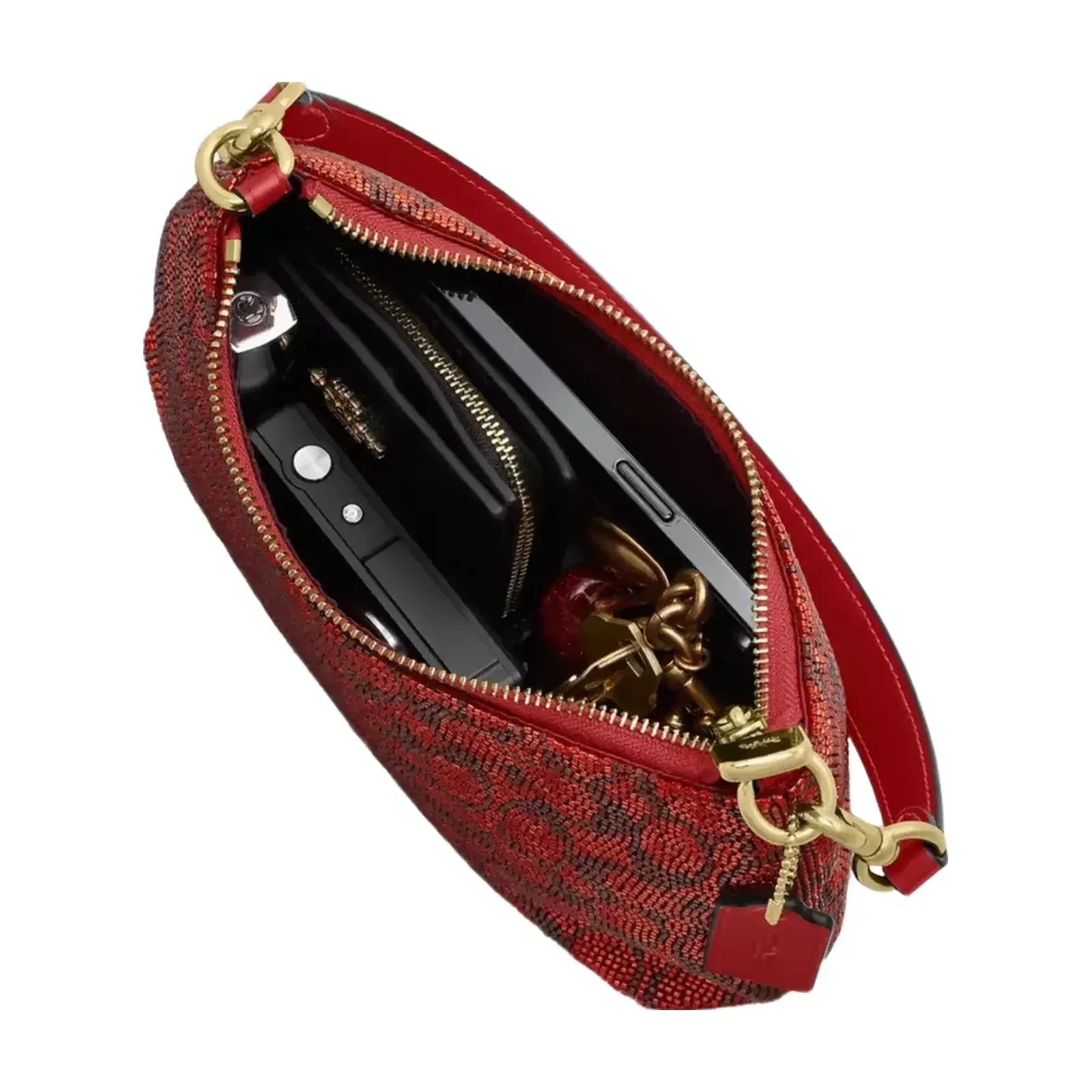 Coach Teri Shoulder Bag In Signature Beaded Satin in Gold Crimson