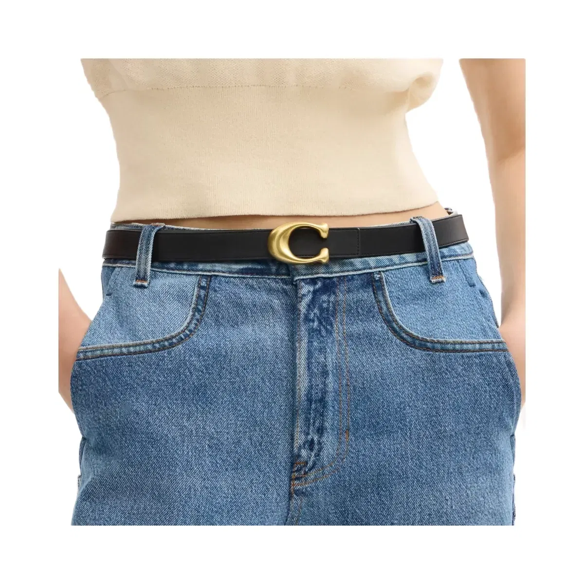 Coach Sculpted C Buckle Reversible Belt, 25 Mm in Brass Walnut Black