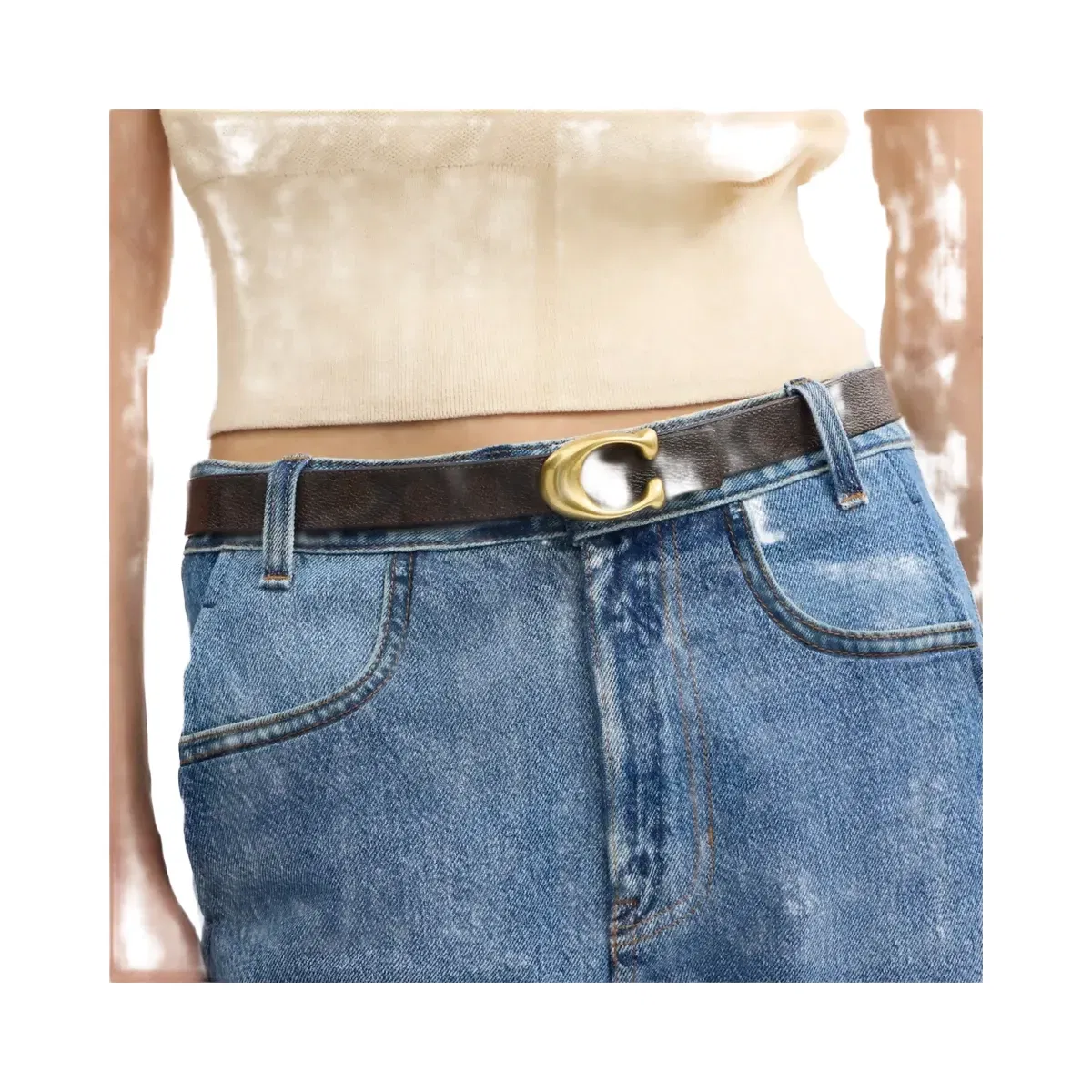 Coach Sculpted C Buckle Reversible Belt, 25 Mm in Brass Walnut Black