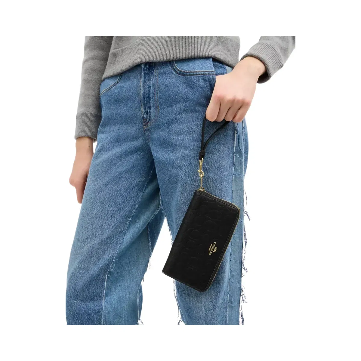 Coach Long Zip Around Wallet In Signature Leather Gold Black
