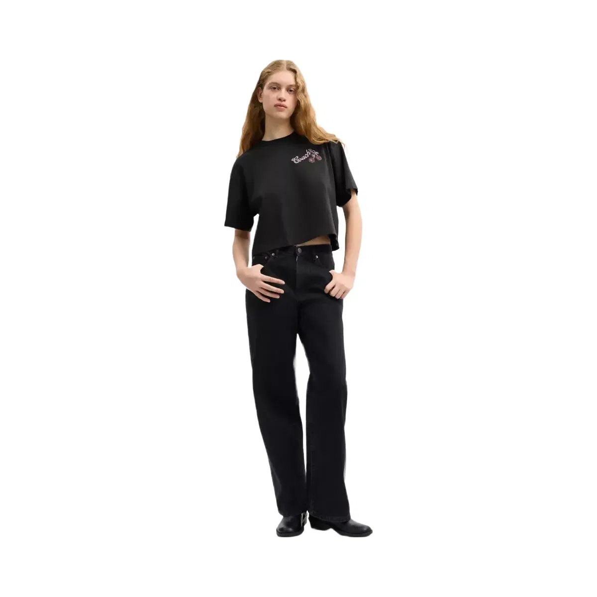Coach Charms Cropped T-Shirt In Organic Cotton in Washed Black