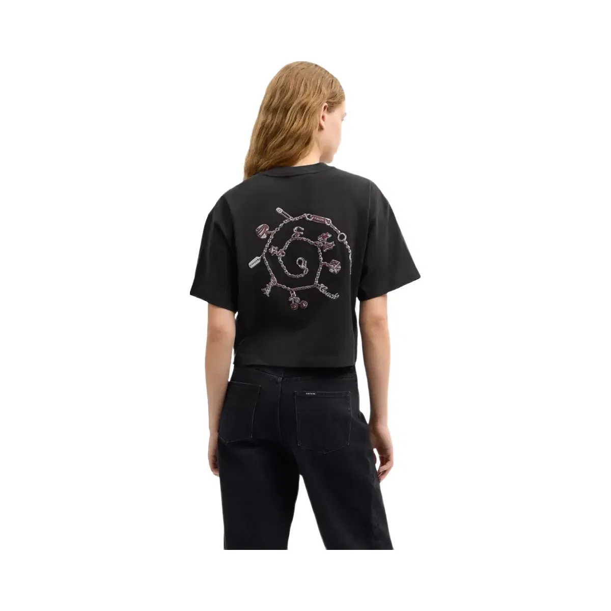 Coach Charms Cropped T-Shirt In Organic Cotton in Washed Black