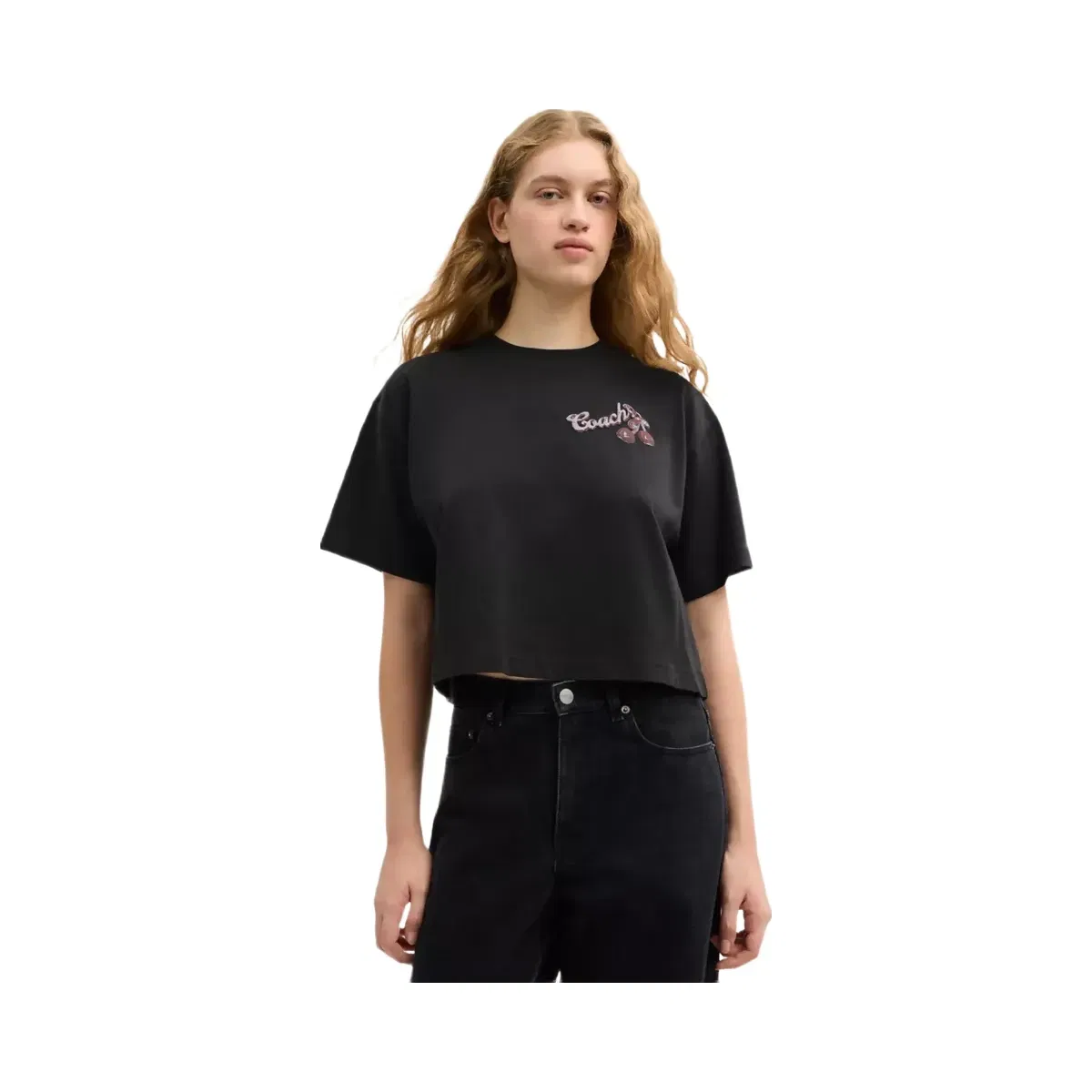 Coach Charms Cropped T-Shirt In Organic Cotton in Washed Black