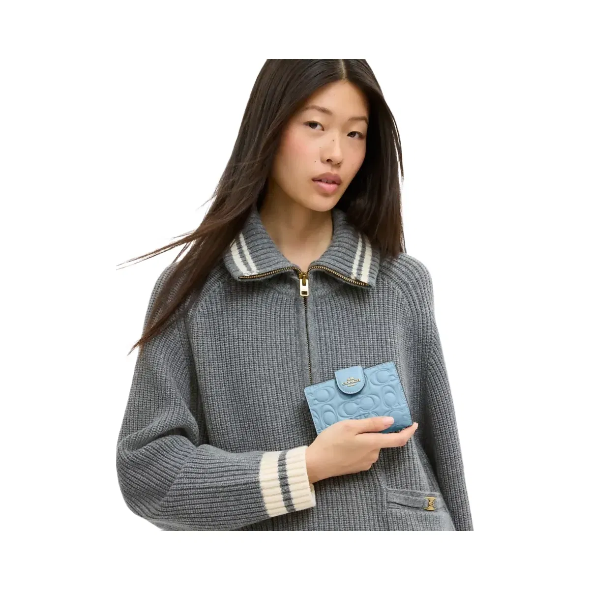 Coach Medium Corner Zip Wallet In Signature Leather in Gold Azure