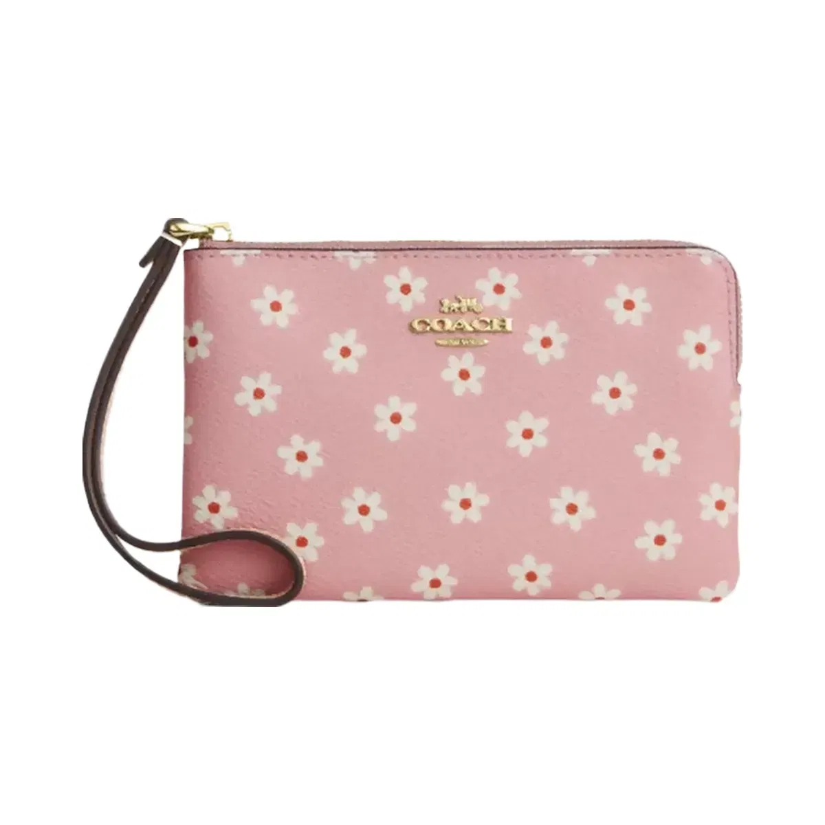 Coach Corner Zip Wristlet With Floral Print in Gold Pink Multi