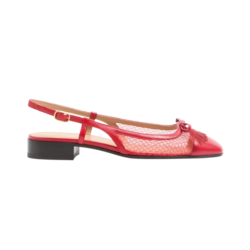 Valentino Valet Du Roi Slingback Ballerina In Mesh And Kidskin 25mm Rouge Pur