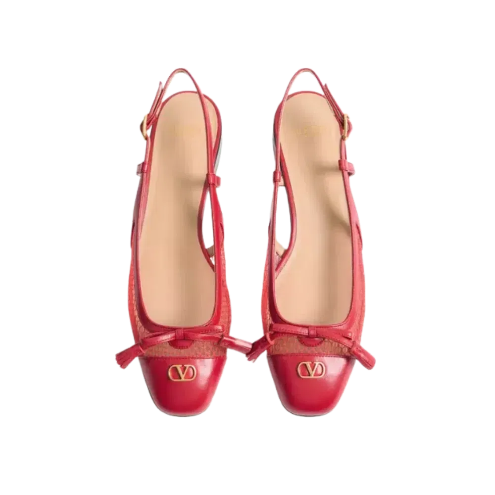 Valentino Valet Du Roi Slingback Ballerina In Mesh And Kidskin 25mm Rouge Pur