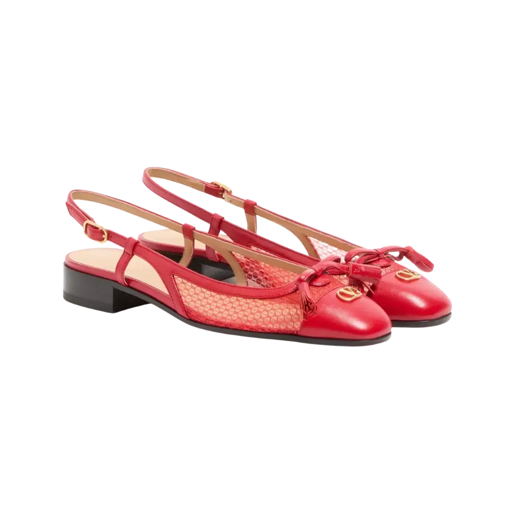Valentino Valet Du Roi Slingback Ballerina In Mesh And Kidskin 25mm Rouge Pur