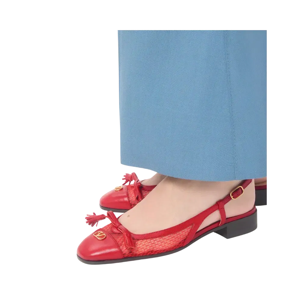 Valentino Valet Du Roi Slingback Ballerina In Mesh And Kidskin 25mm Rouge Pur