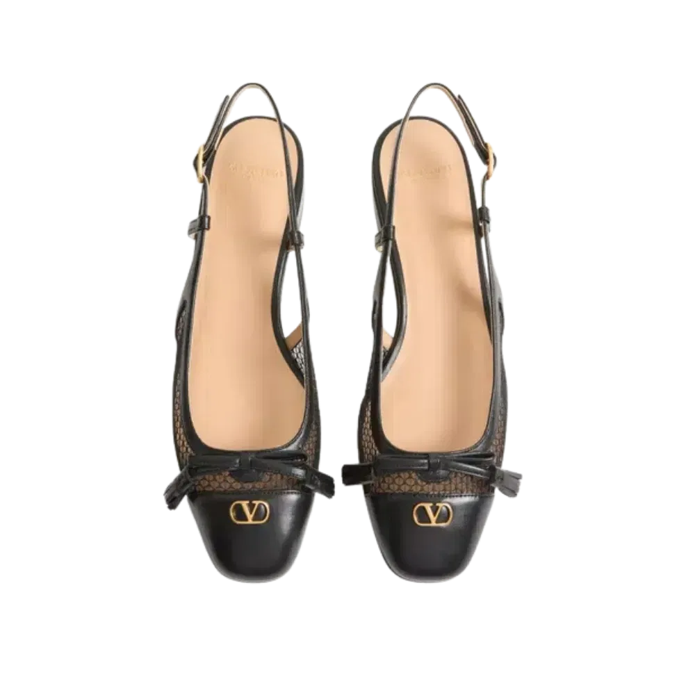 Valentino Valet Du Roi Slingback Ballerina In Mesh And Kidskin 25mm Black