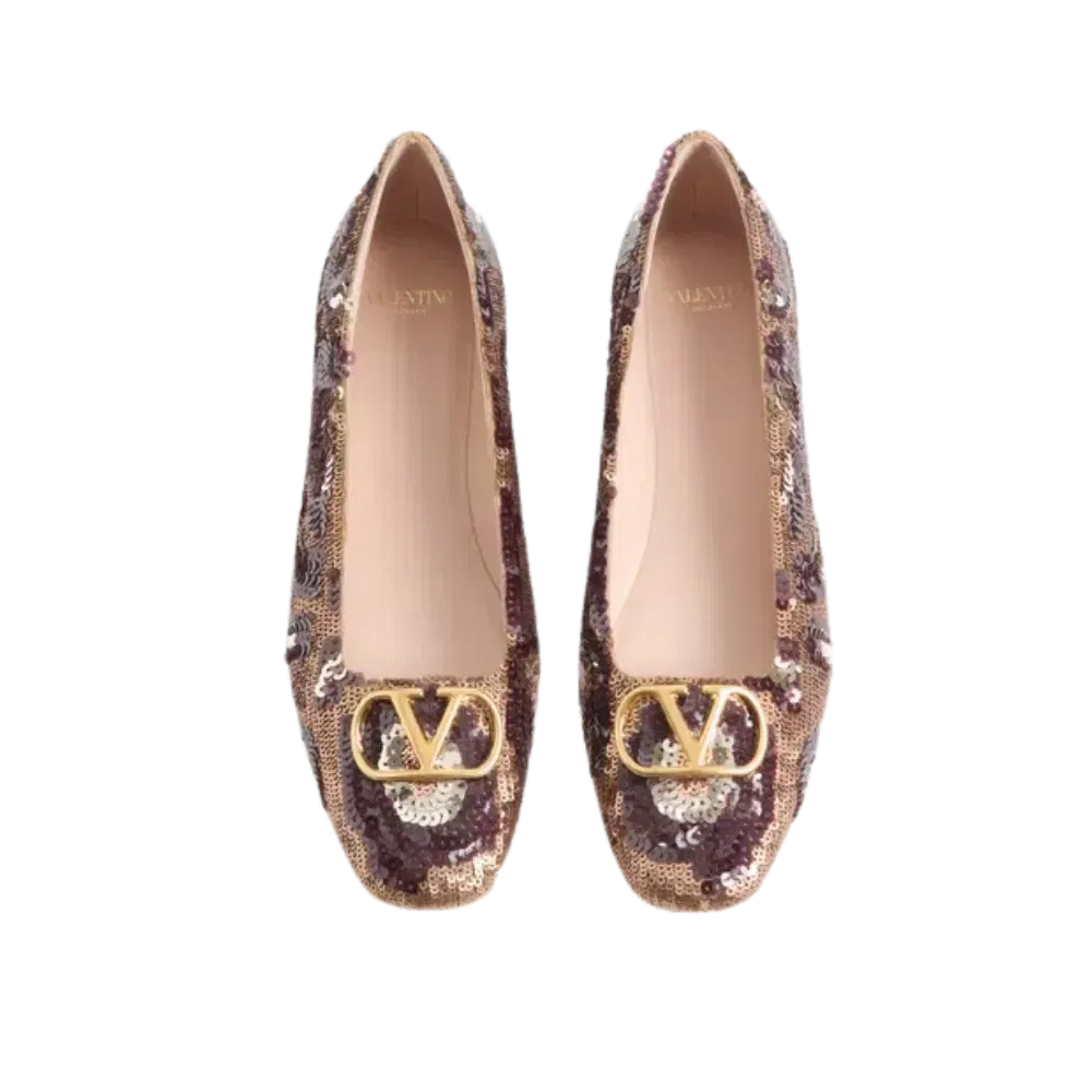 Valentino VLogo Signature Ballerinas With Animalier Embroidery Brown