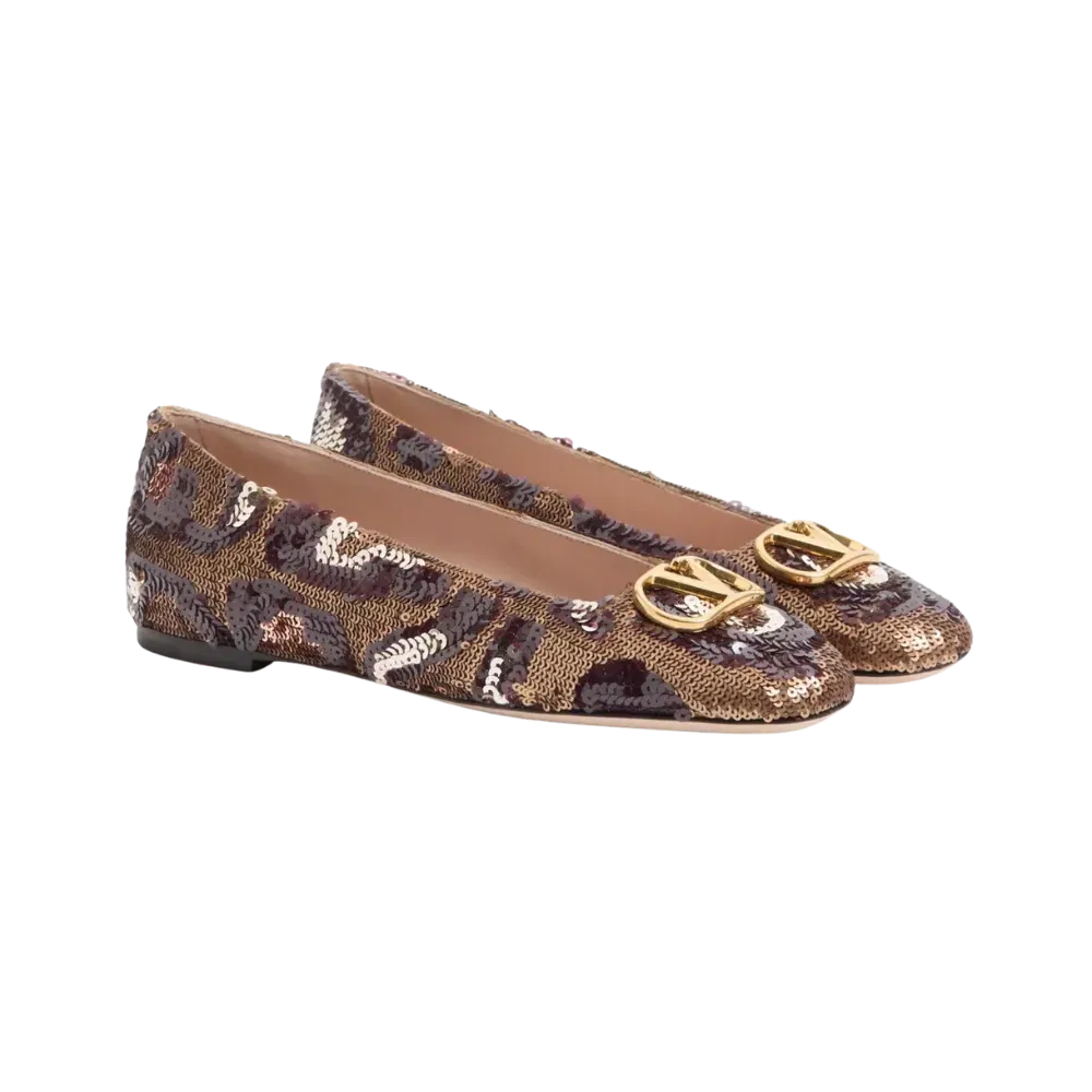 Valentino VLogo Signature Ballerinas With Animalier Embroidery Brown
