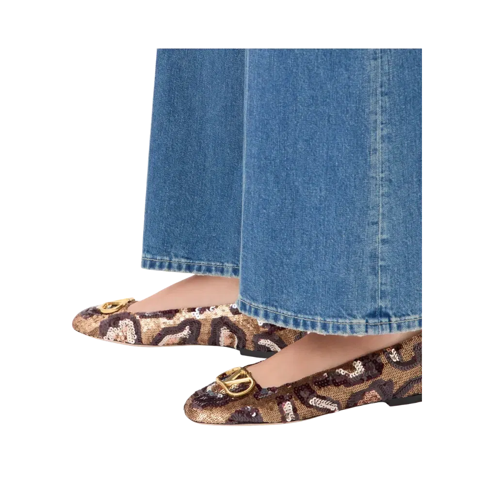 Valentino VLogo Signature Ballerinas With Animalier Embroidery Brown