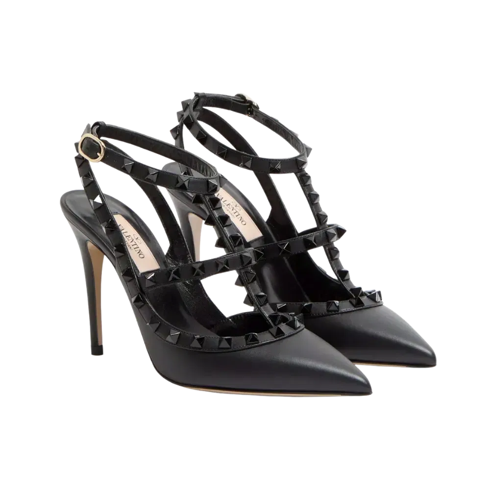 Valentino Rockstud Ankle Strap Pump With Tonal Studs 100mm Black