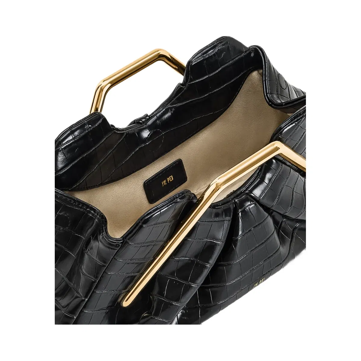 JW PEI Lila Faux Croc Effect Metal Frame Clutch Black
