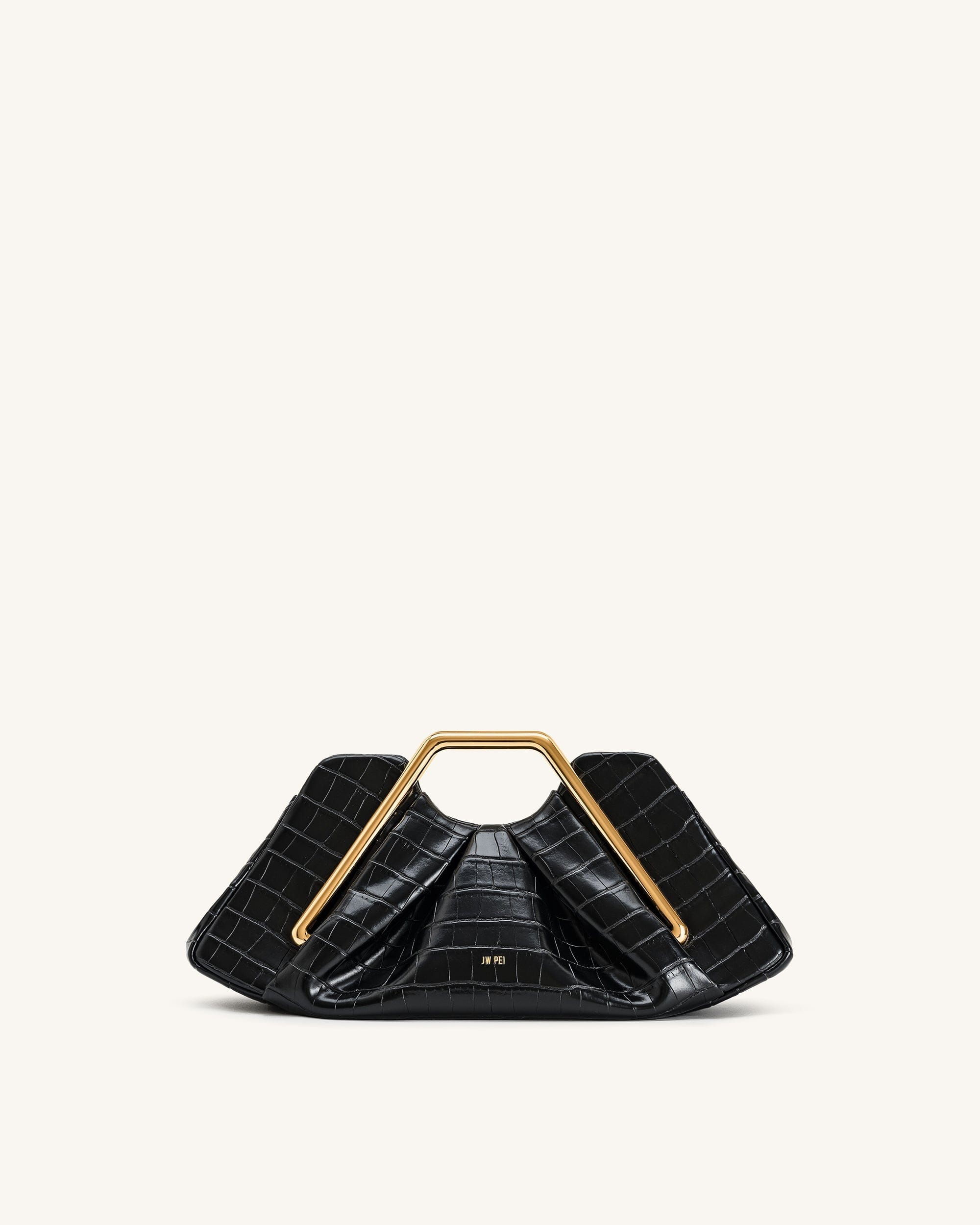 JW PEI Lila Faux Croc Effect Metal Frame Clutch Black