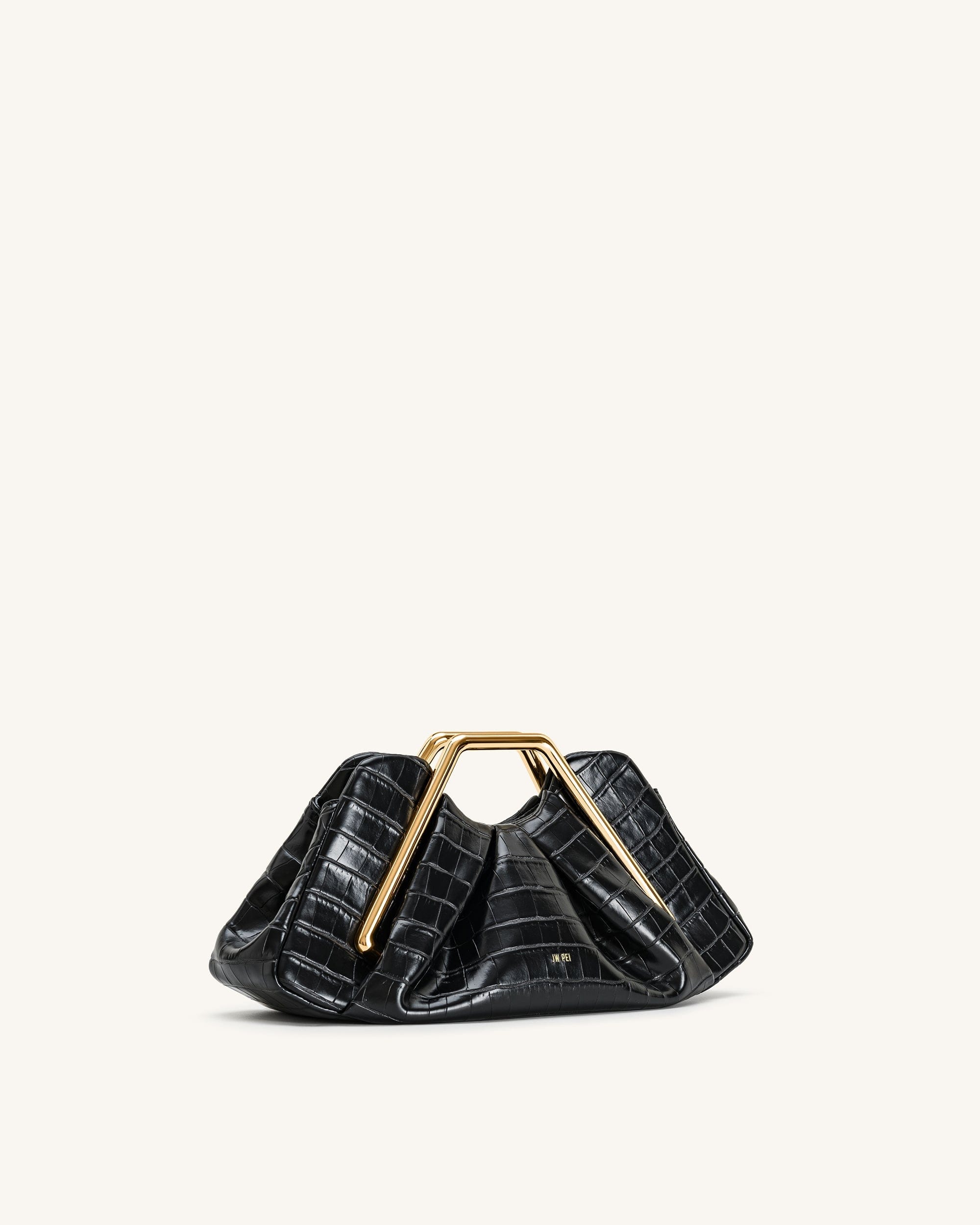 JW PEI Lila Faux Croc Effect Metal Frame Clutch Black