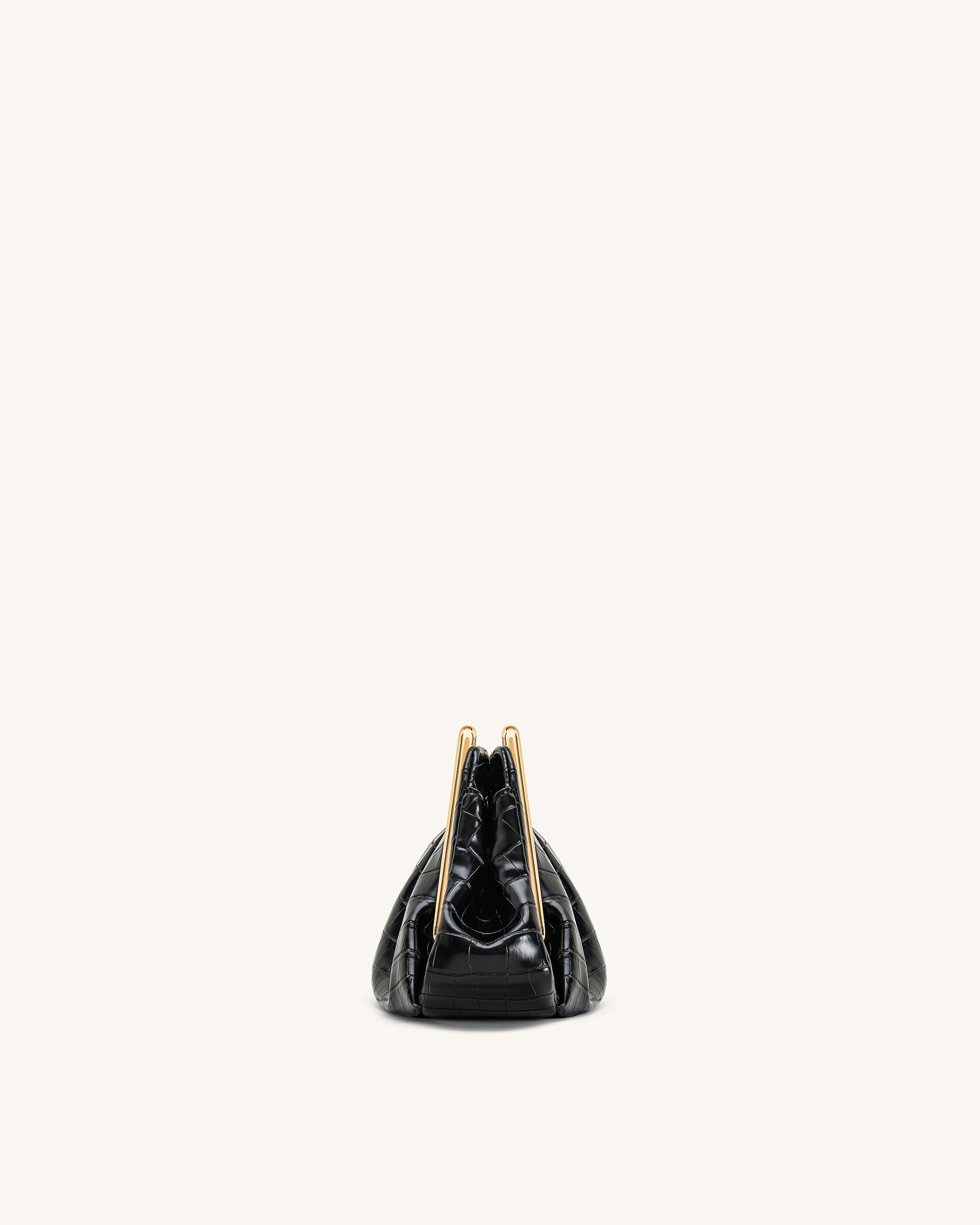 JW PEI Lila Faux Croc Effect Metal Frame Clutch Black
