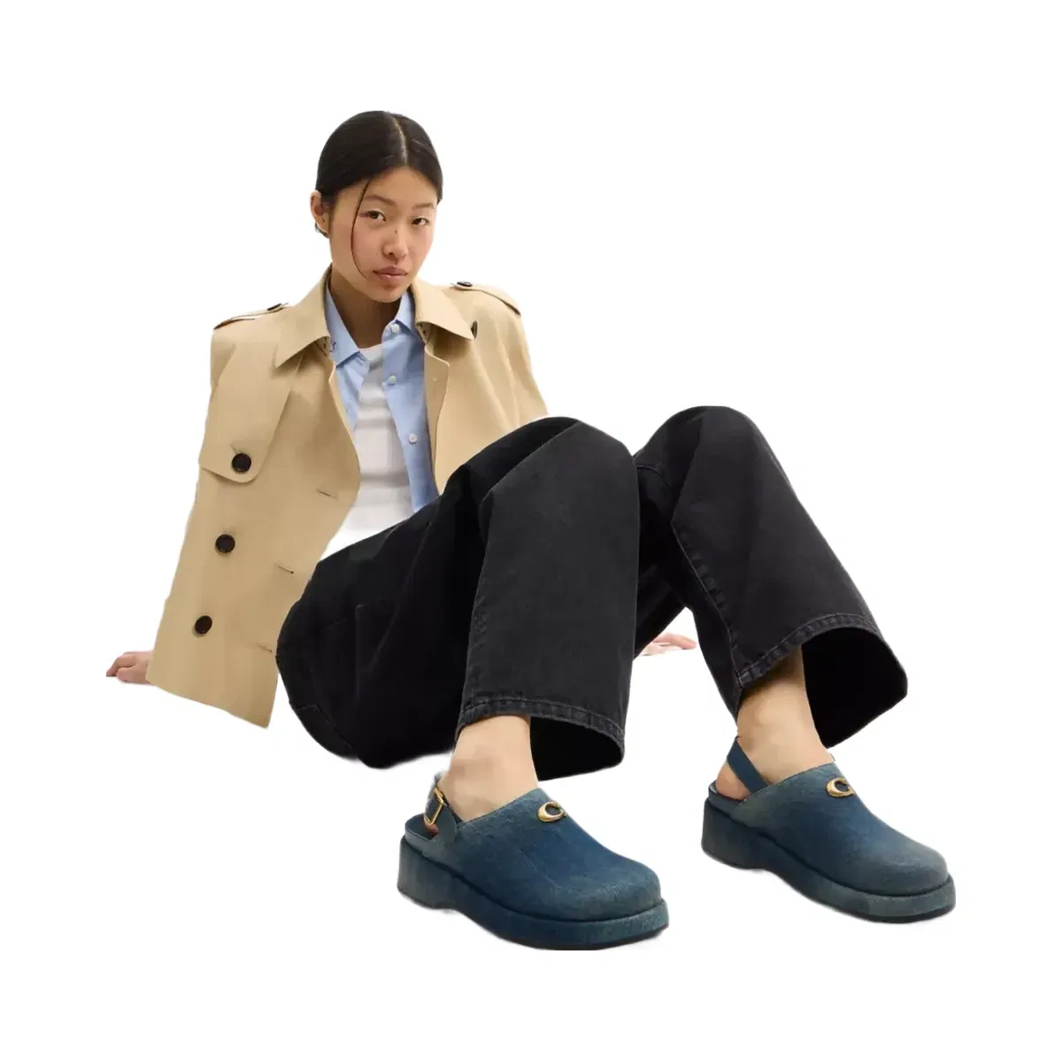 Women's Coach Sculpted C Platform Clog In Loved Denim Dark Indigo