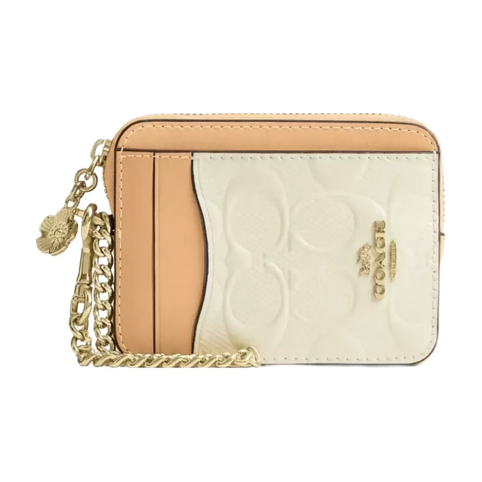 Coach Zip Card Case In Signature Leather With Charm in Gold Light Lemon