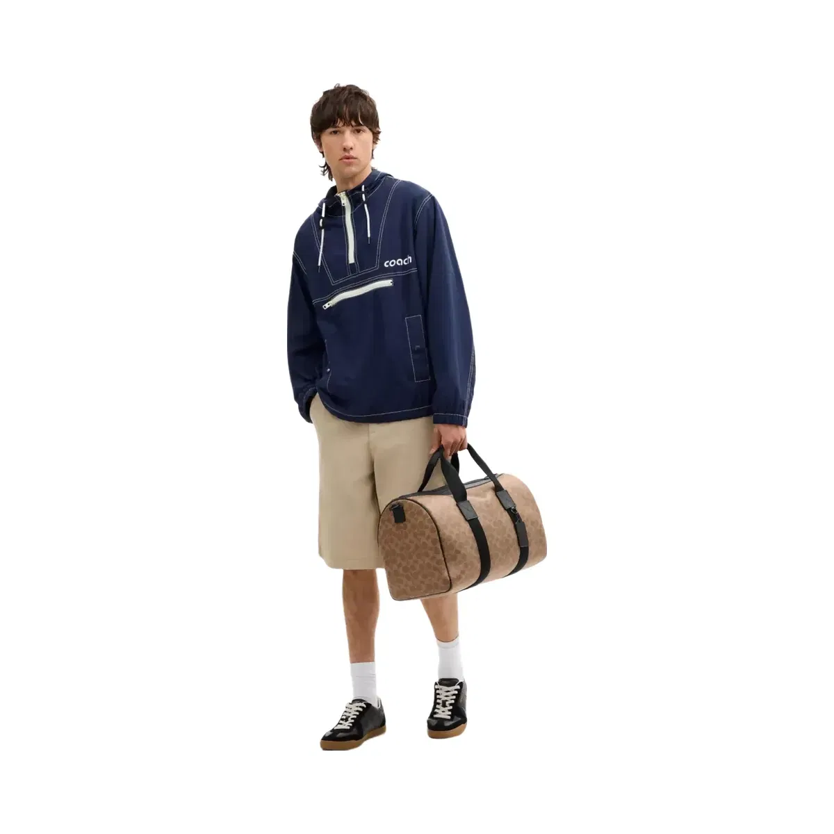 Coach Explorer Duffle Bag 45 In Signature Canvas Matte Black Tan Black
