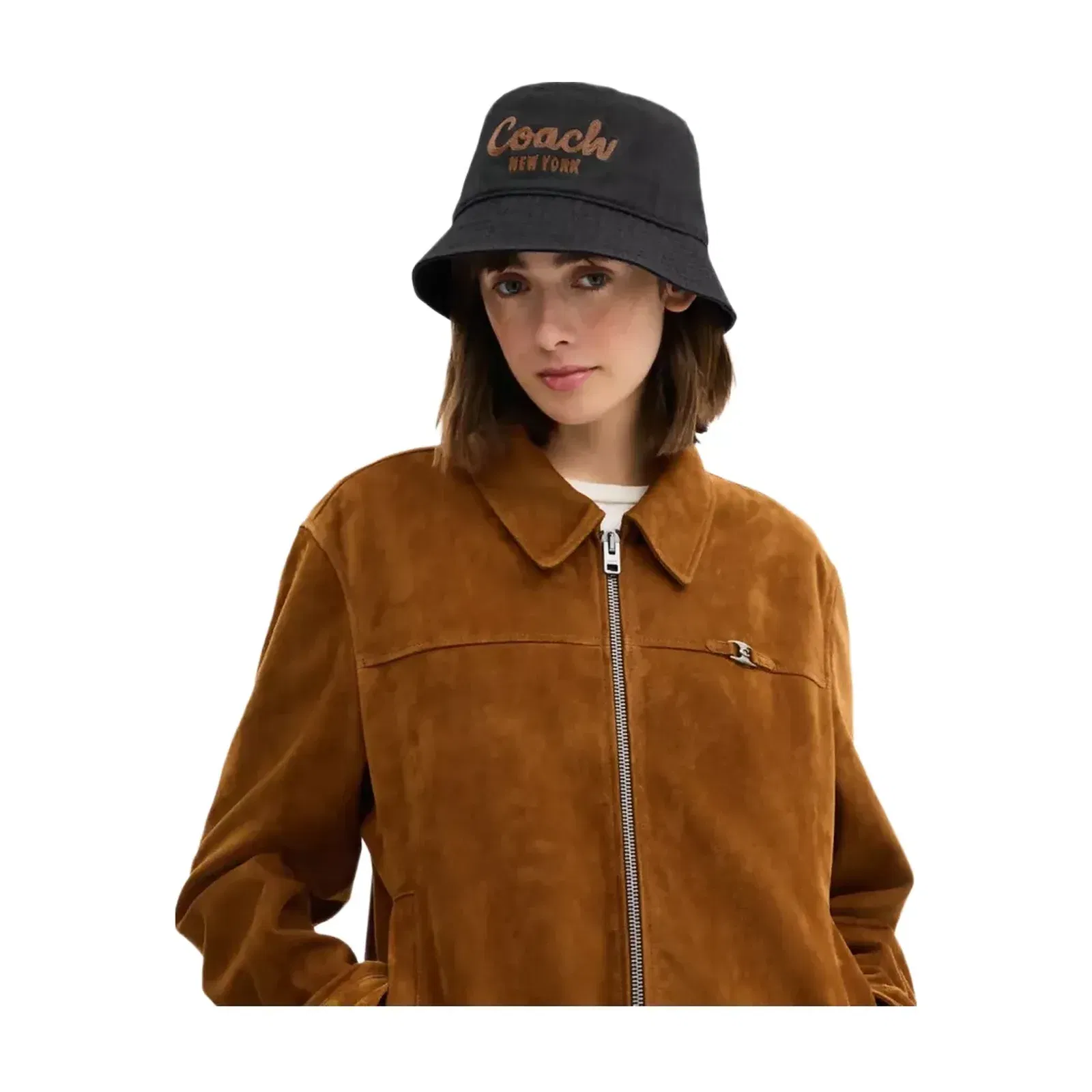 Coach Coach Script Embroidered Denim Bucket Hat in Black