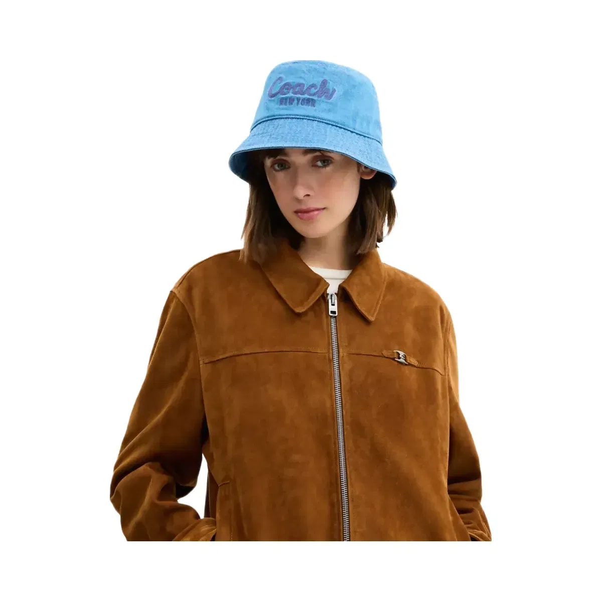 Coach Coach Script Embroidered Denim Bucket Hat in Indigo