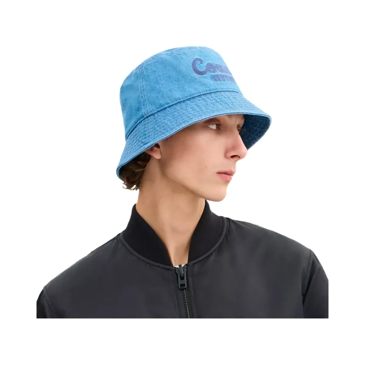 Coach Coach Script Embroidered Denim Bucket Hat in Indigo