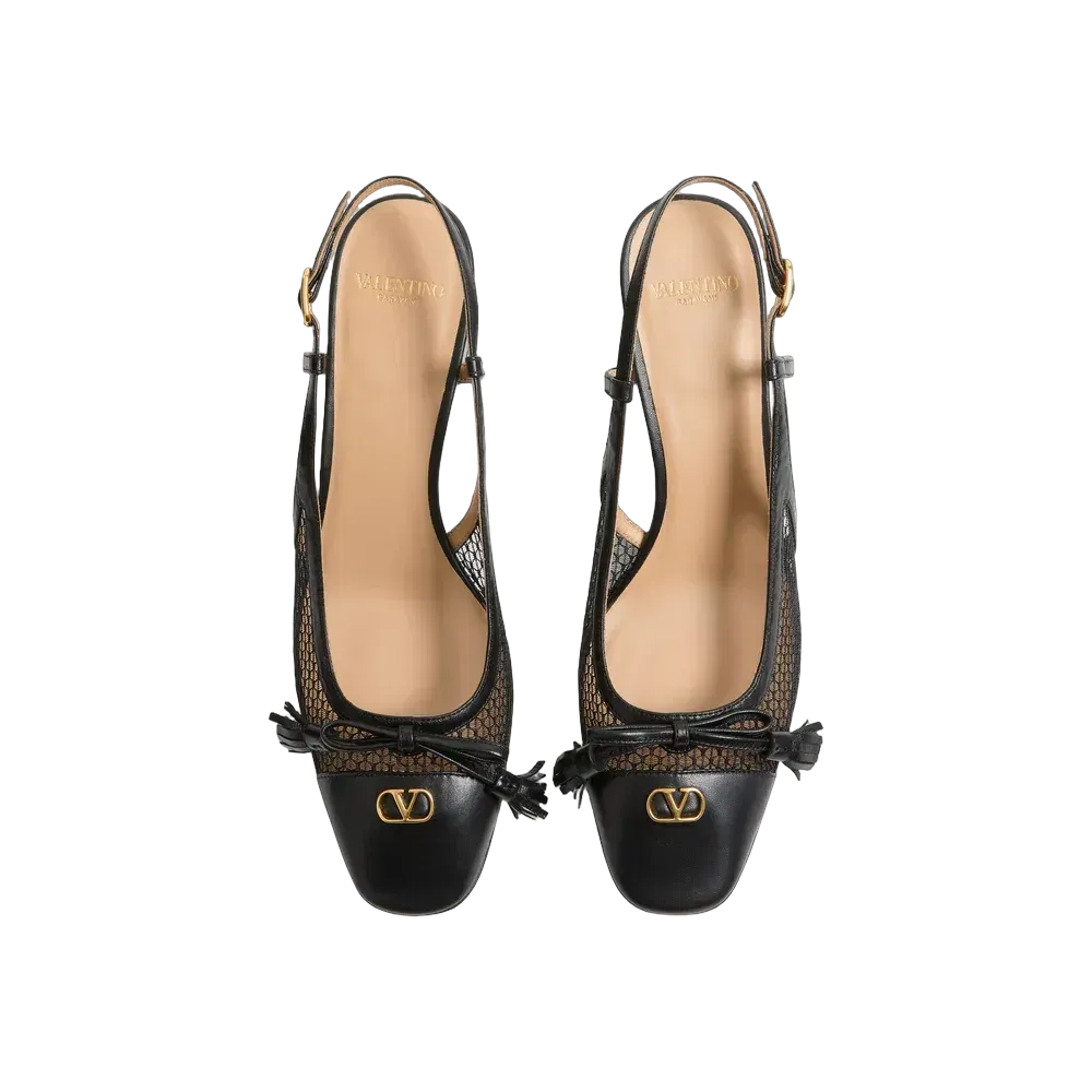 Valentino Valet Du Roi Slingback Pump In Mesh And Kidskin 60mm Black