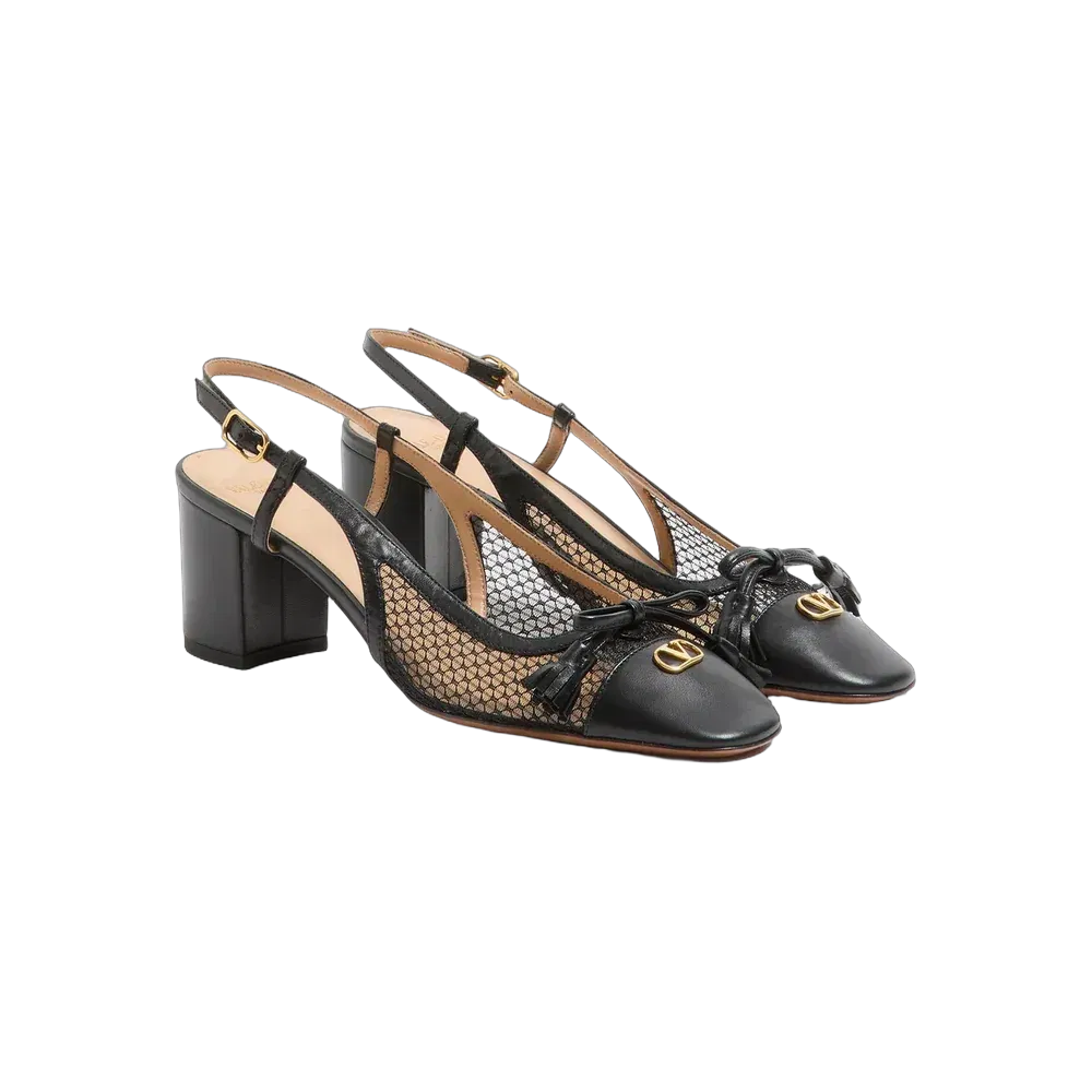 Valentino Valet Du Roi Slingback Pump In Mesh And Kidskin 60mm Black