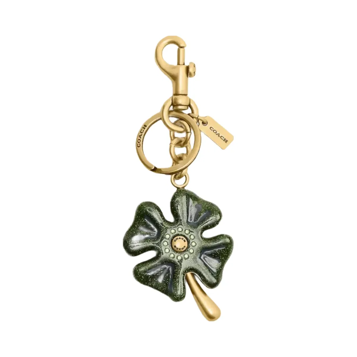 Coach Four Leaf Clover Bag Charm in Brass Green Multi