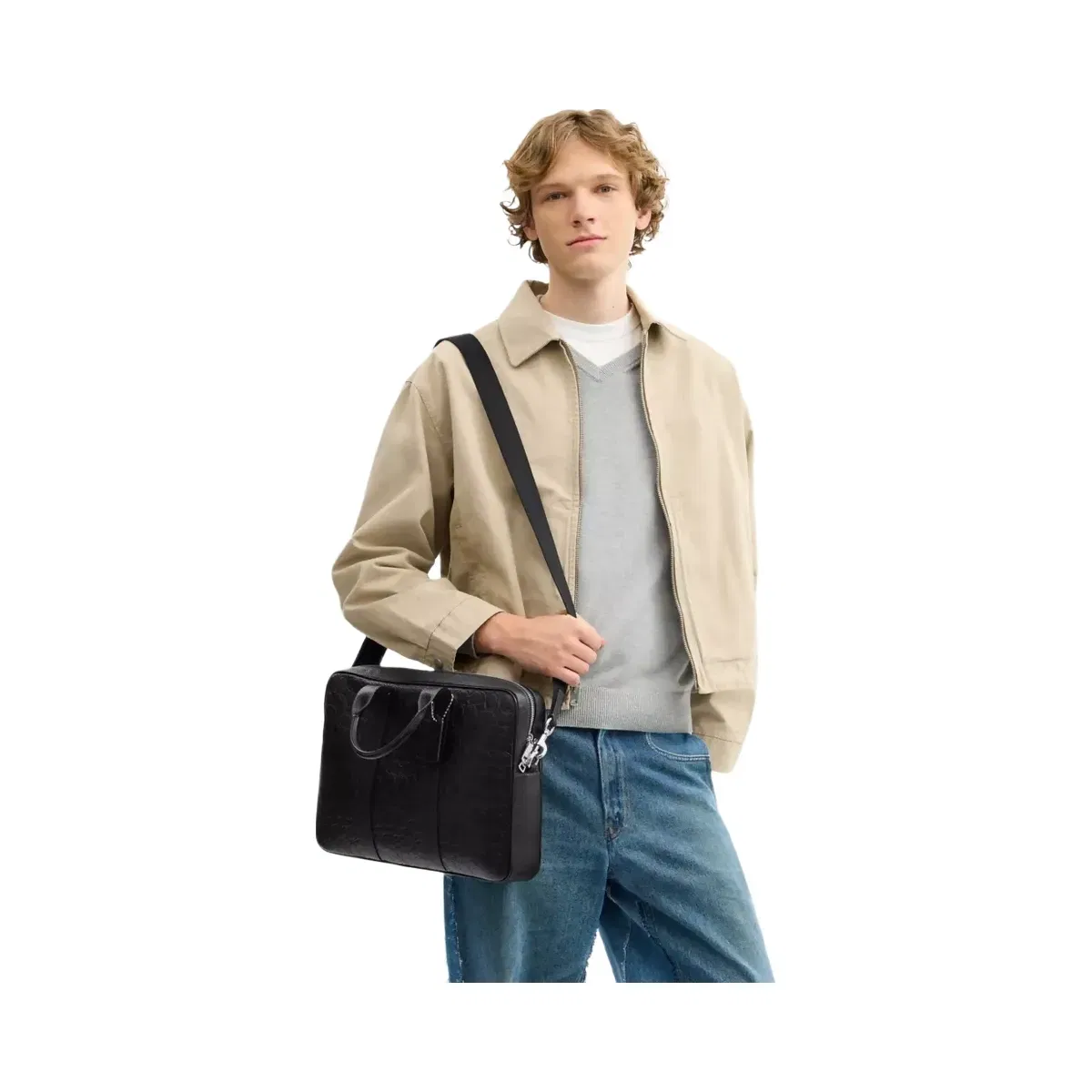 Coach Austin Brief In Signature Leather in Silver Black