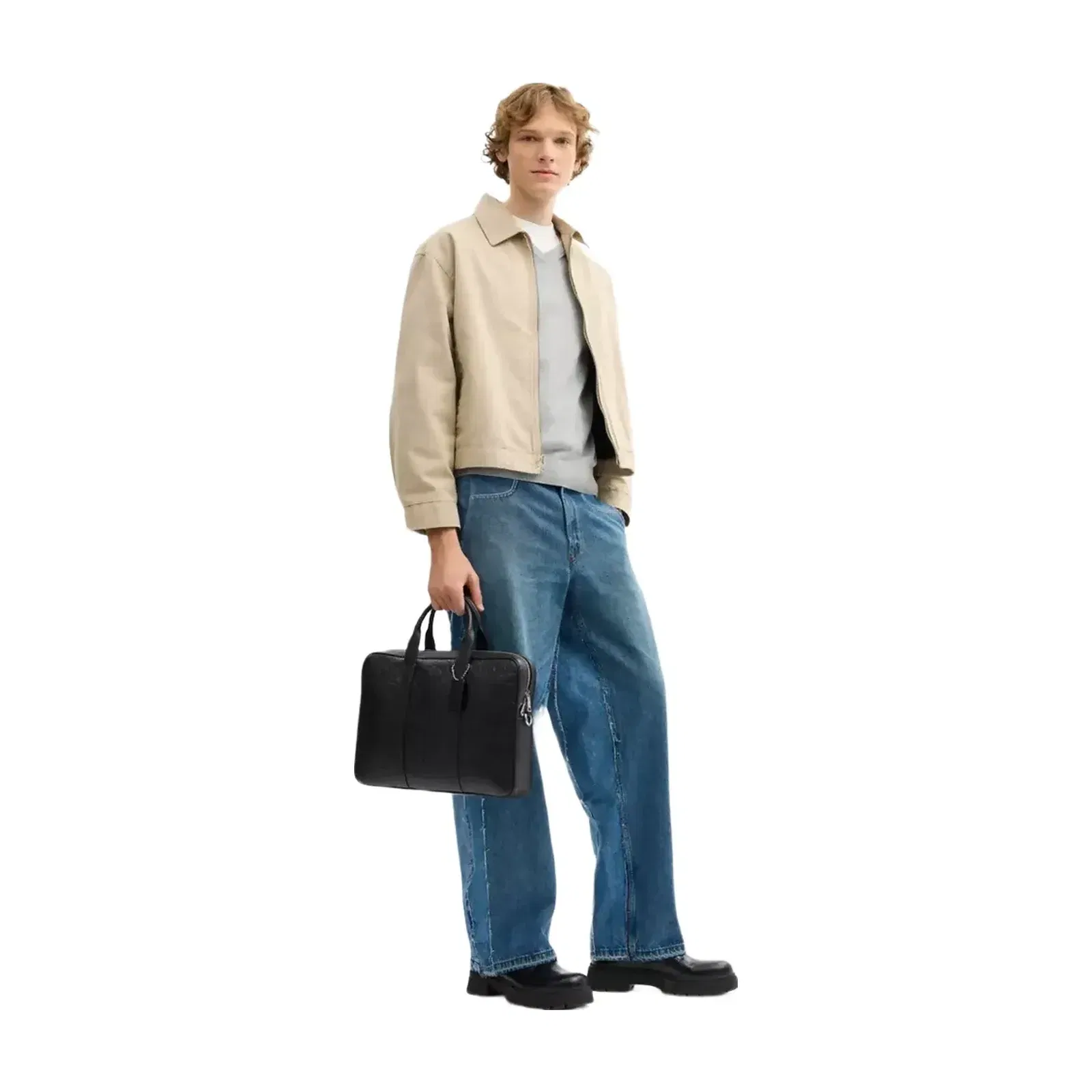 Coach Austin Brief In Signature Leather in Silver Black