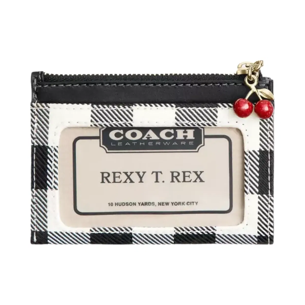 Coach Mini Skinny Id Case With Gingham Print And Charm in Gold Black Multi