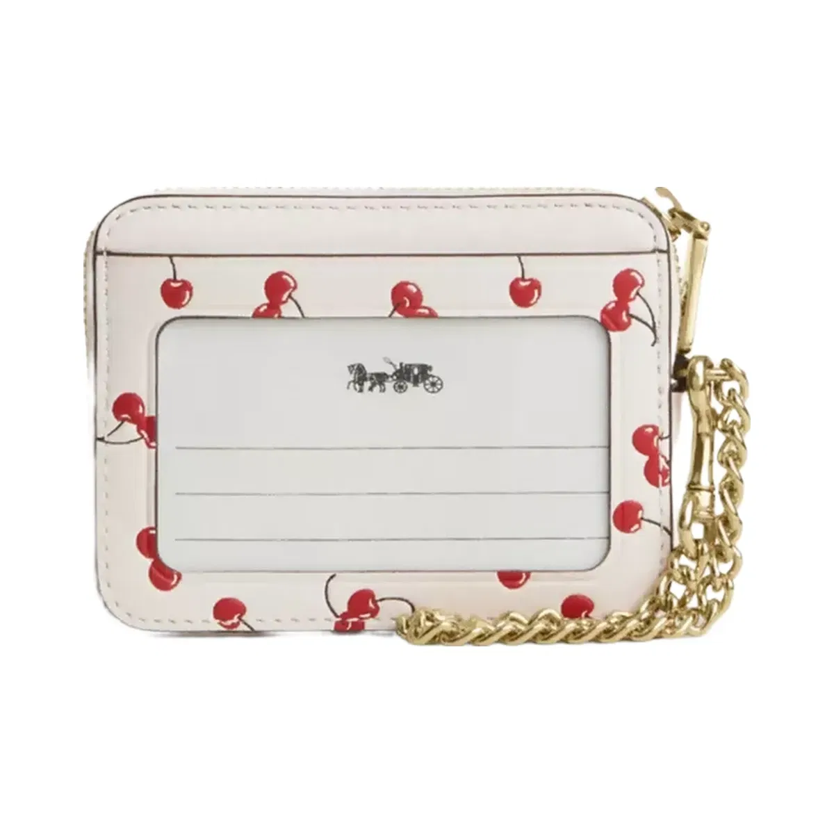 Coach Zip Card Case With Cherry Print in Gold Chalk Multi