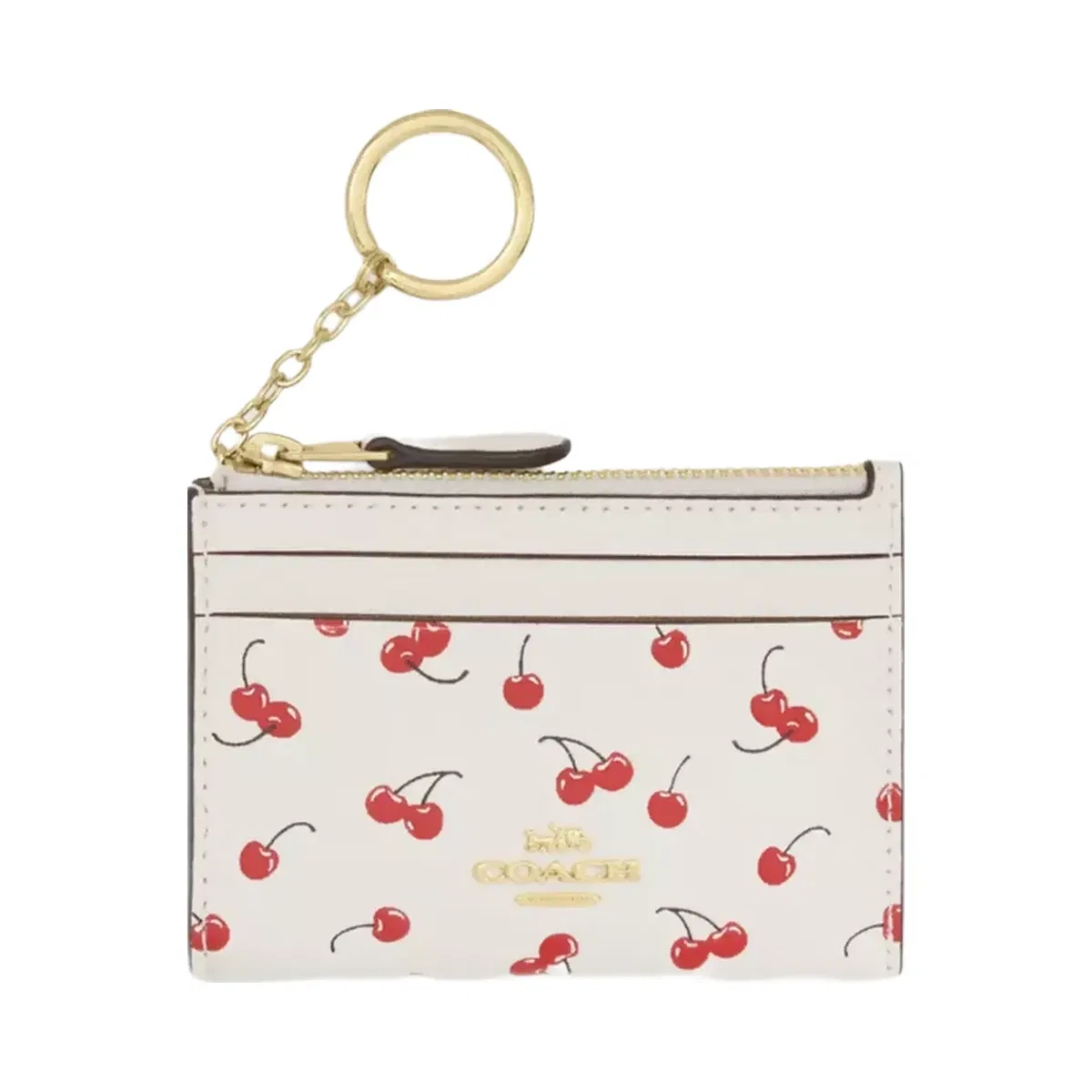 Coach Mini Skinny Id Case With Cherry Print in Gold Chalk Multi