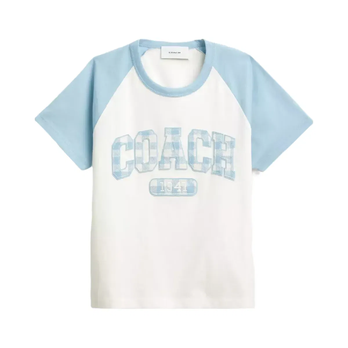 Coach Gingham Sporty Raglan T-Shirt In Organic Cotton in Blue White