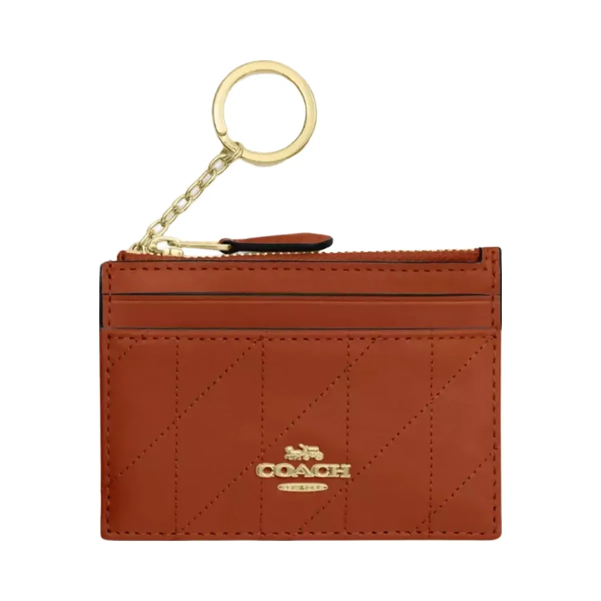 Coach Mini Skinny Id Case With Quilting in Gold Cinnamon
