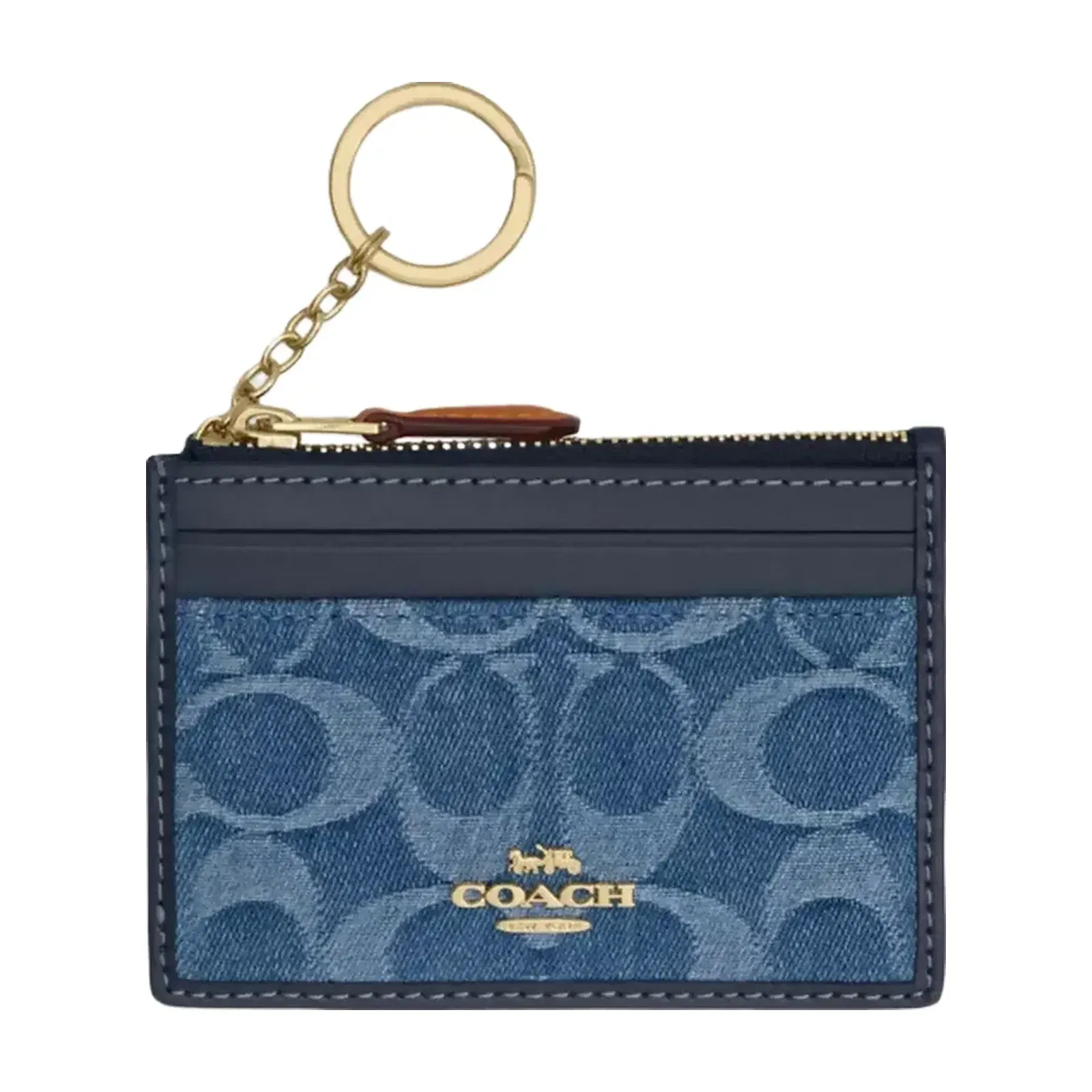 Coach Mini Skinny Id Case In Signature Denim in Gold Indigo