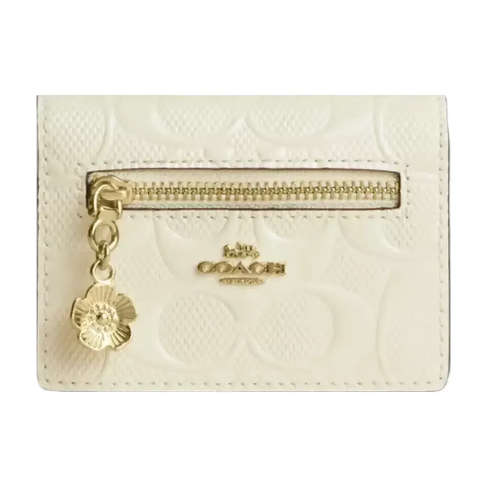 Coach Card Case With Charm In Signature Leather in Gold Light Lemon