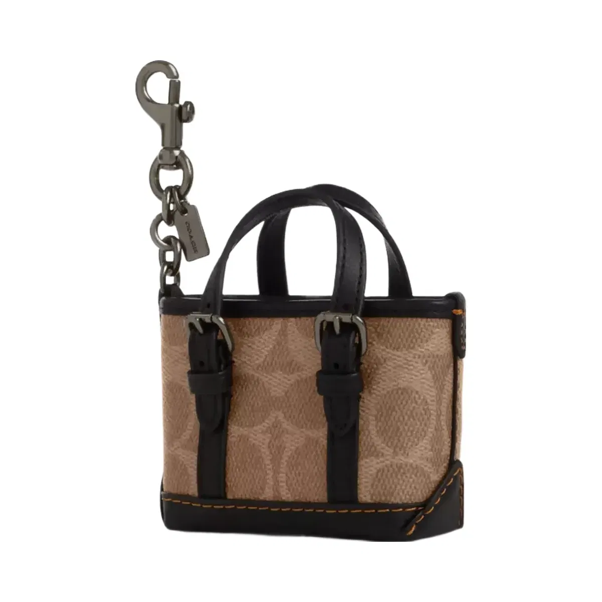 Coach Mini Warner Tote Bag Charm In Signature Canvas in Gunmetal Tan Black