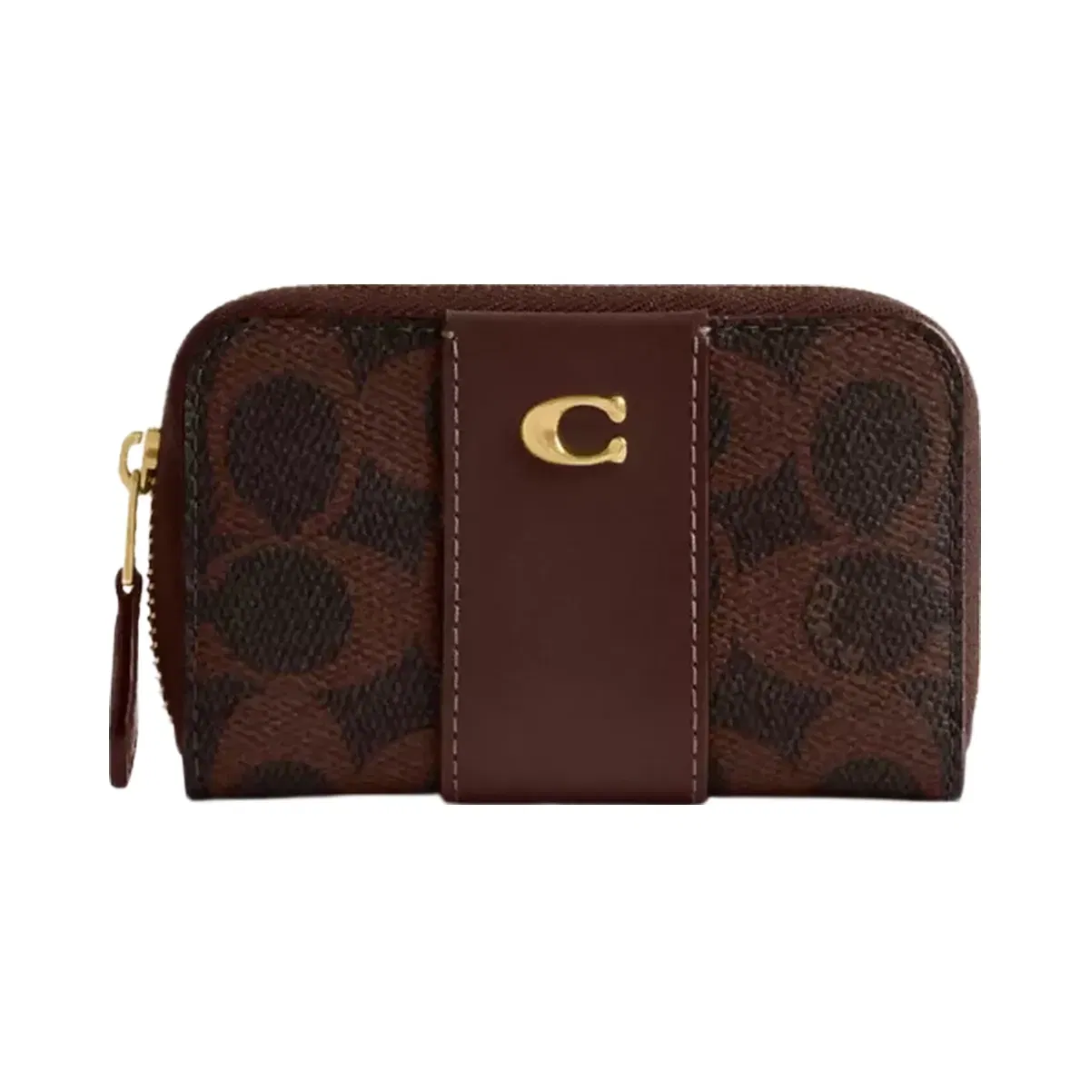 Coach Essential Small Zip Around Card Case In Signature Canvas in Brass Maple