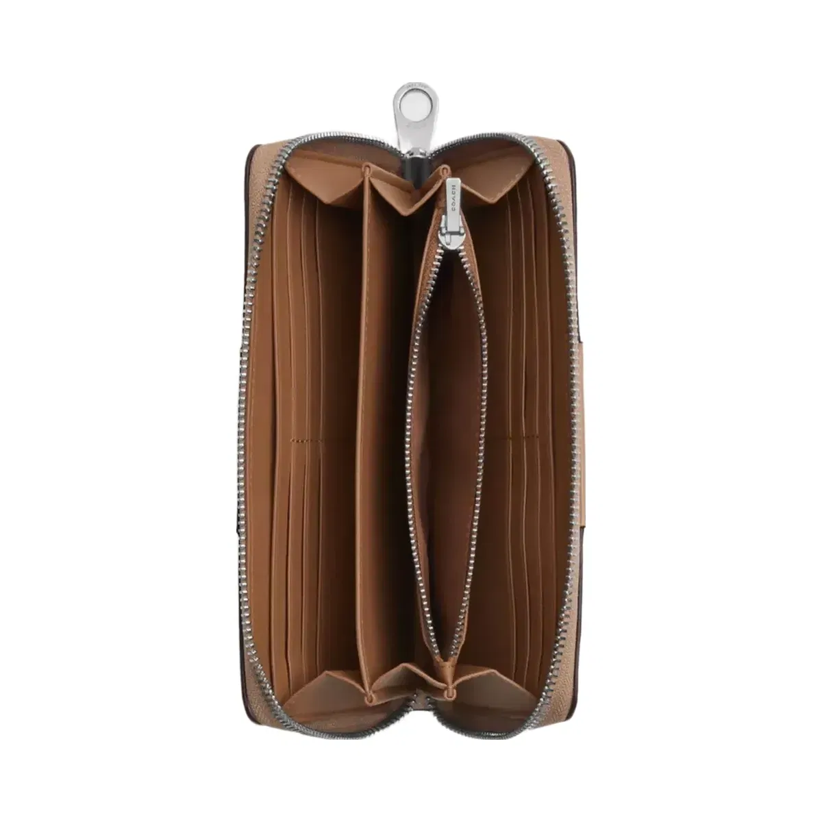 Coach Long Zip Around Wallet In Signature Canvas With Stripe in Silver Sand Taupe