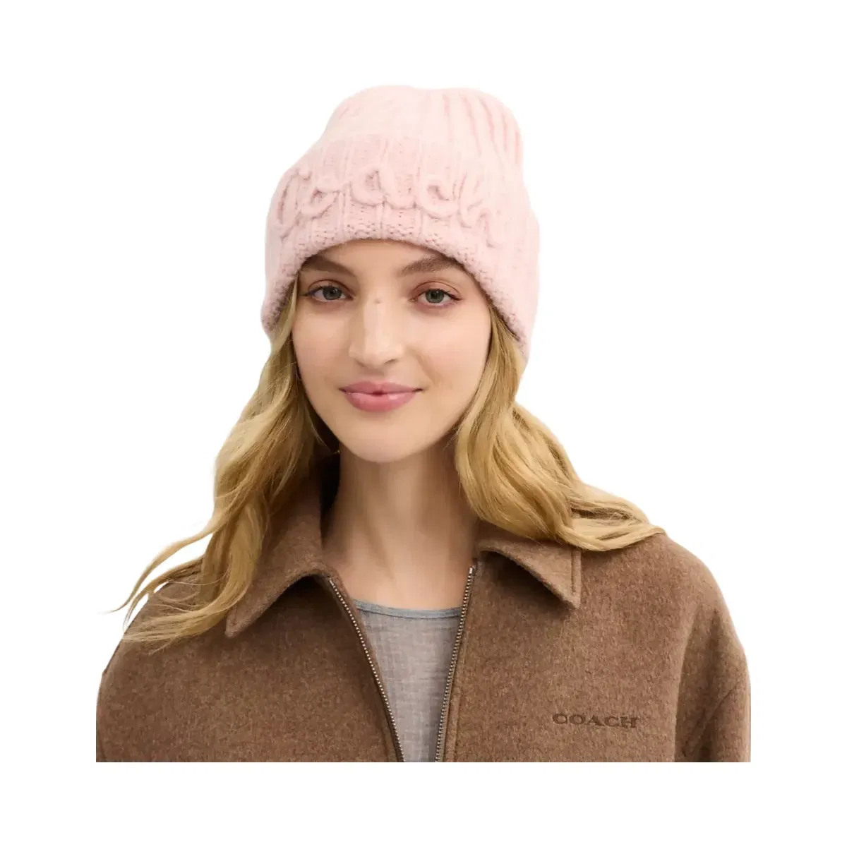 Coach Coach Script Knit Beanie Pink