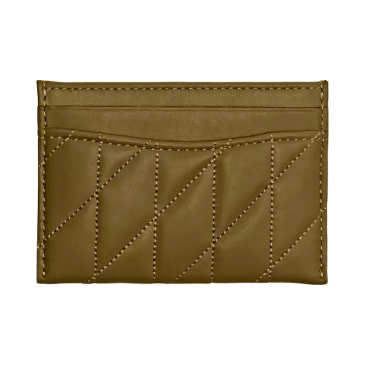 Coach Essential Card Case With Pillow Quilting Brass Muted Olive